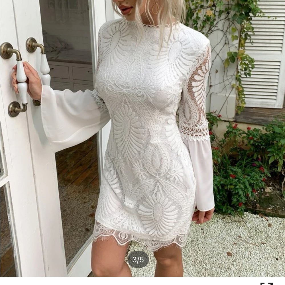 White lace mini dress with sleeves
